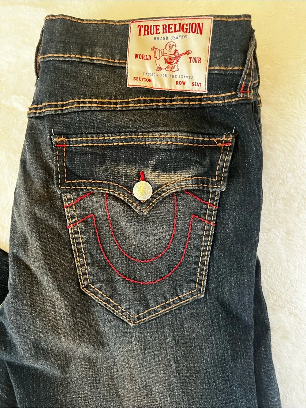 True Religion Ricky Jeans in Dark Blue with Red Stitching 34x34 NWT